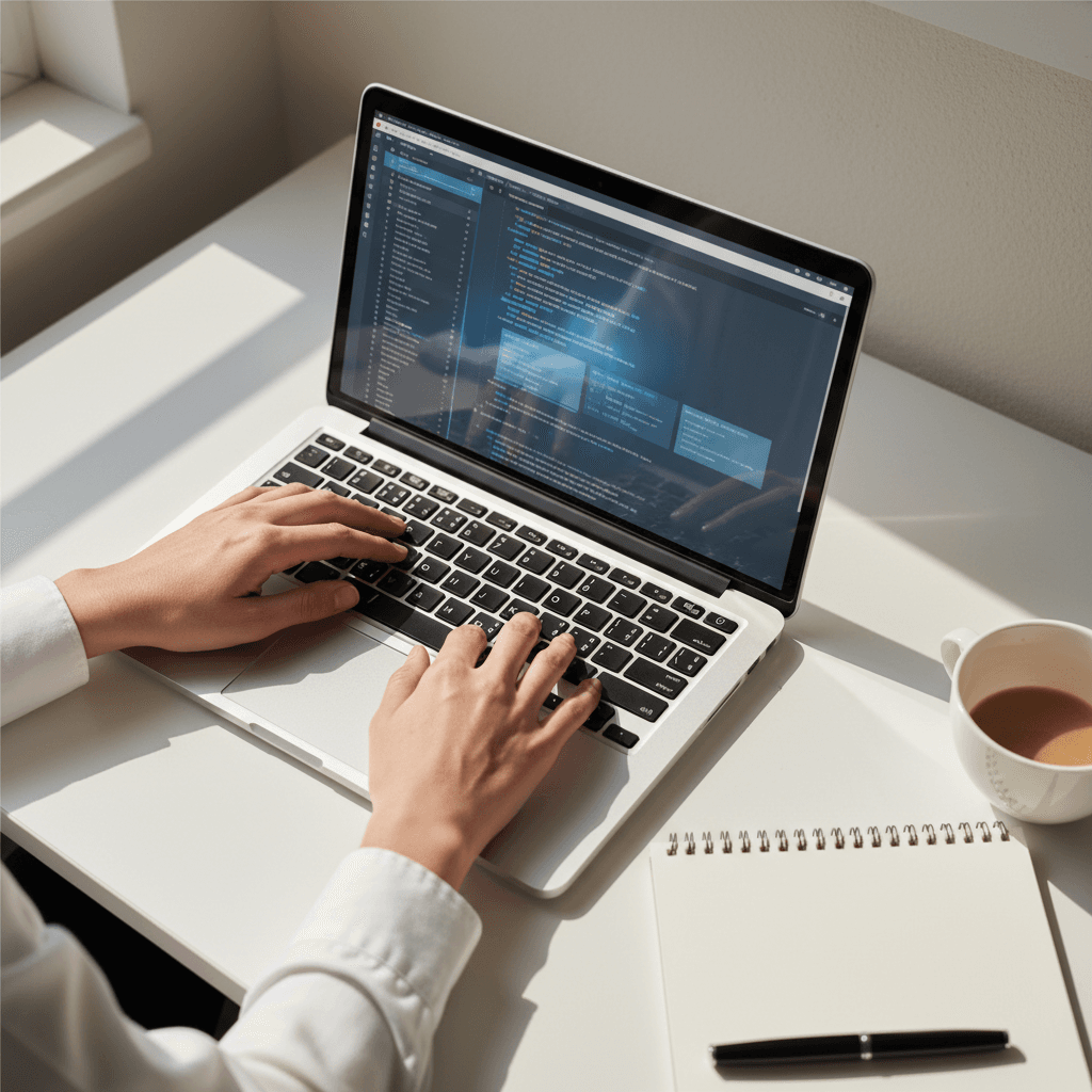 Developer implementing IT solutions at workspace